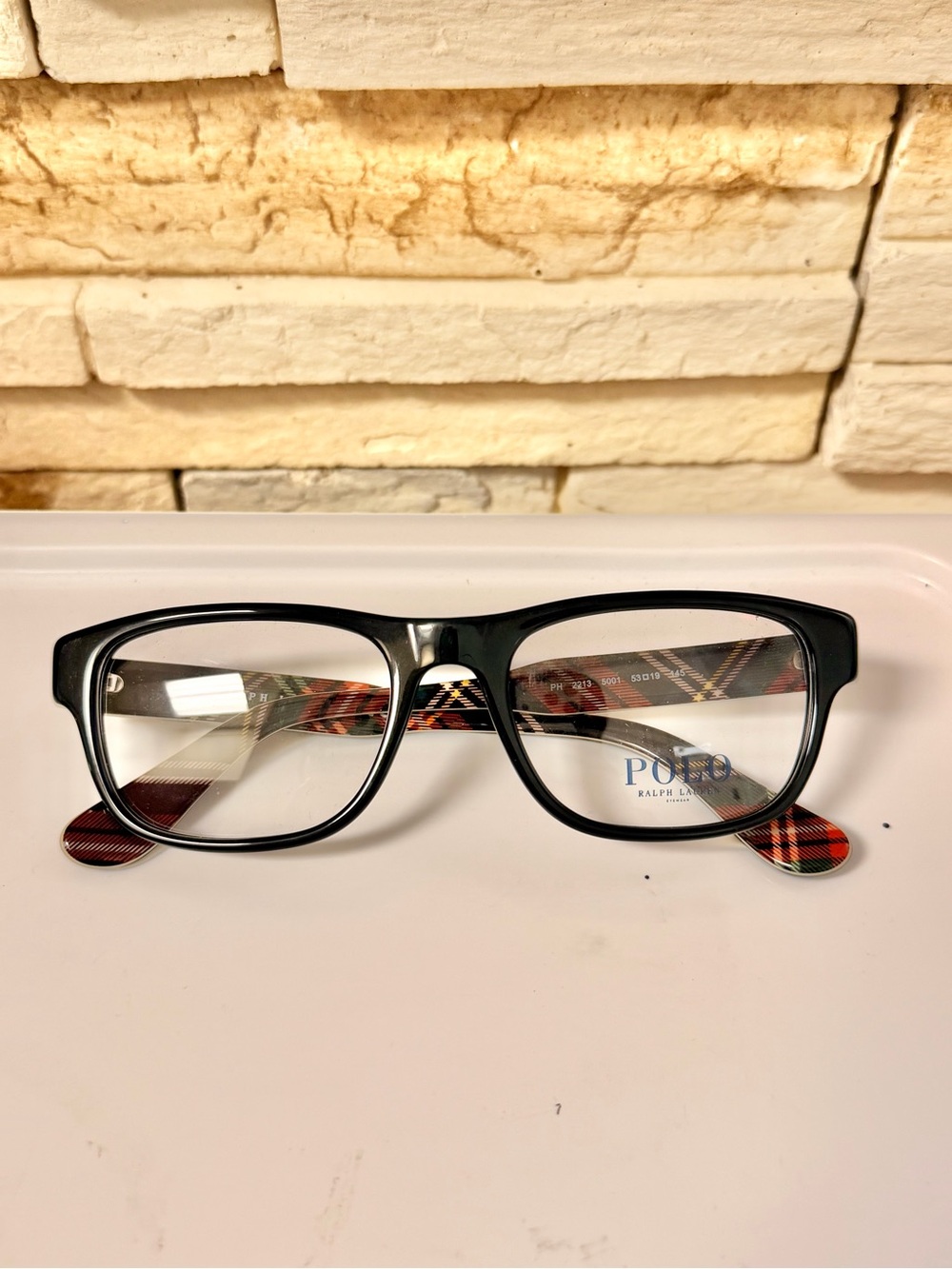 Polo by Ralph Lauren Black Frame Glasses with Red Plaid Temples